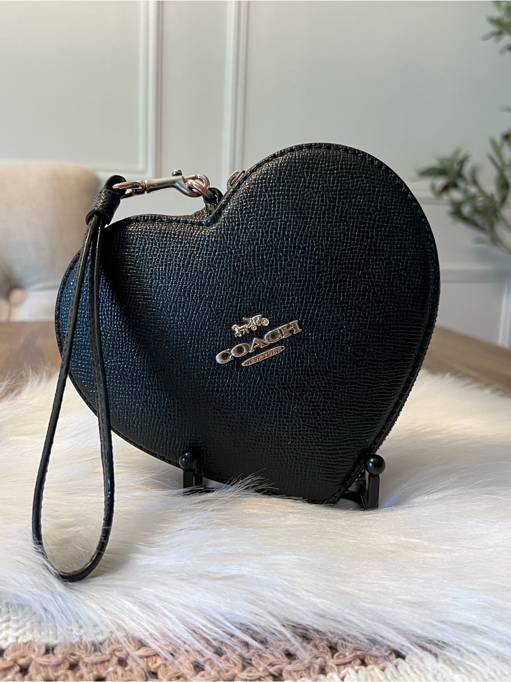 Coach Large Black Heart Wristlet
